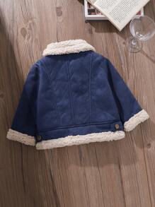 Baby Boys & Baby Girls & Unisex Baby Clothes Winter Outfit Teddy Lined Zip Up Turndown Collared Motorcycle Jacket - Blue - View 2