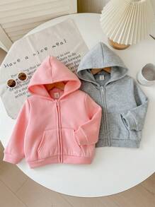 SHEIN LMoss Kids LMoss 2pcs/Set Baby Girl Cute Solid Color Hooded Sweatshirt Set,In Fall/Winter - Multicolor - View 6
