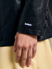AiiRZ Faux Patent Leather Oversized Single Button Winter Fall Blazer Jacket Lapel Collar Evening Party Business Office Wear