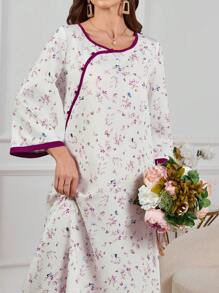 Al Najma 女士休闲撞色绑带 3/4 袖连衣裙 - 中紫紅色 - 查看 1