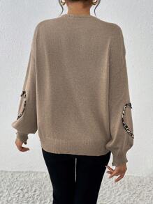 SHEIN Clasi Women Leopard Print Patchwork Front Tie Loose Casual Long Sleeve Cardigan, Autumn/Winter