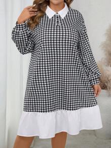 SHEIN LUNE Robe décontracté à manches longues pour femmes grandes tailles, à col contrastant en pied-de-poule. Robes pour l'automne, la Saint-Valentin, les fêtes, le quotidien, les vacances et les sorties en boîte - Multicolore - Voir 7