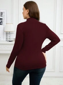 SHEIN Clasi 大码女式长袖保暖内衬保暖 T 恤，秋冬款 - 酒紅色 - 查看 2