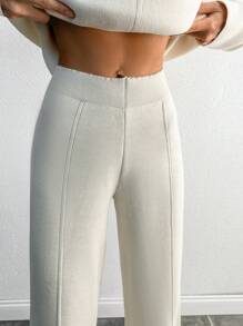 SHEIN Tall Casual minimalist enfärgat set med raglanärmströja och byxor i 2 delar, höst/vinter, för långa kvinnor, loungewear, krämvit - Beige - Visa 3