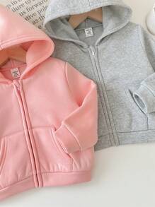 SHEIN LMoss Kids LMoss 2pcs/Set Baby Girl Cute Solid Color Hooded Sweatshirt Set,In Fall/Winter - Multicolor - View 4