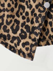 Young Girls Fashionable Leopard Pattern Washed Denim Skort