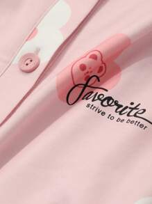 DAZY Teddy Bear & Floral All-Over Print Letter Decor Loose Nightgown Pajama - Pink - View 9