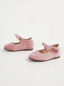 1 Pair Girls Velvet Soft Bottom Mary Jane Flat Loafers, Princess Driving Loafers Suitable For Spring And Autumn - Pink - View 2