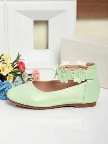 1 Pair Beautiful Floral Pattern Flat Girl Shoes, Suitable For Autumn/Winter - Mint Green - View 5