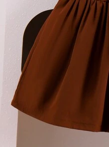 SHEIN Conjunto informal de 2 piezas para niña, sudadera de color liso y falda en línea A, color marrón otoñal