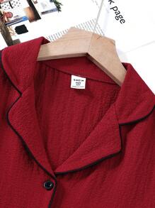 Tween Girls Pink & Black Trim Casual Open Front Ruffle Collar 2pcs Loungewear Set - Burgundy - View 3