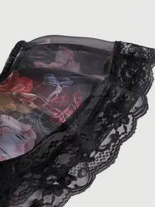 SHEIN MOD Váy Organza hở vai in hoa cỡ lớn, trang phục đi nghỉ cho phụ nữ, phong cách Goth, trang phục đi biển cho phụ nữ, ngày lễ tình nhân, cho mùa hè, váy đi biển, trang phục ngày lễ Boho - màu đen - Xem 4