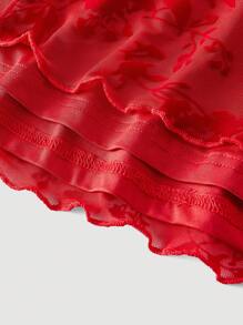 SHEIN MOD Women's Vintage Elegant Dress With Flared Sleeves, Chest Cup Splicing, Flared Hemline, Black Flocked Material