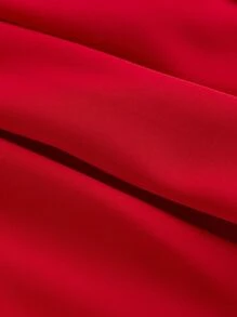 SHEIN MOD 女士多色撞色交叉带露肩喇叭袖复古连衣裙 - 紅色 - 查看 4