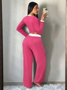 SHEIN SXY 2 件套女士休闲拼色长袖上衣和裤子套装，秋季