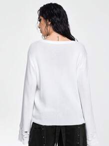 ROMWE Grunge Punk Vintage Distressed Human Silhouette Print Sweater