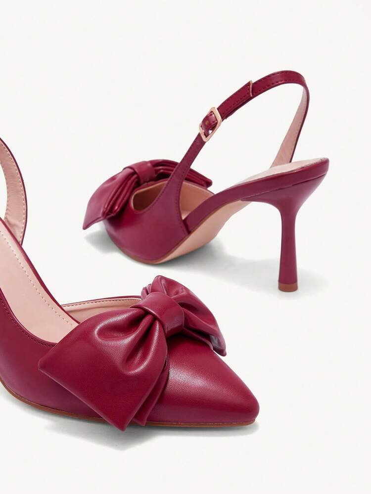 CUCCOO CHICEST Women's Pointed Toe Bowknot Elegant High Heels, Sweet Red PU Leather Pumps For Commuting, Date, Afternoon Tea, Formal Outfit Valentines