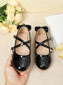 Sepatu Flat Cantik untuk Anak Perempuan dengan Aksen Pita, Sepatu Slip-On Modis, Musim Gugur/Dingin - Hitam - View 4