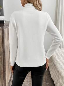 SHEIN Clasi Women's Solid Color Casual Sweater With Scarf Knit Pullover Fall Winter - White - View 2