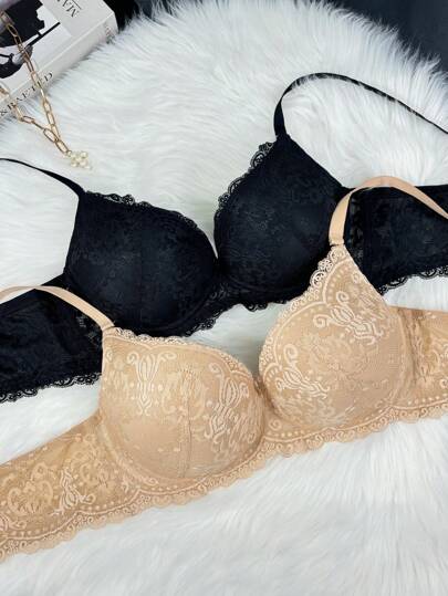 Snug Zone Plus Size Lace Push-Up Underwire Lingerie Bras (2 Packs)