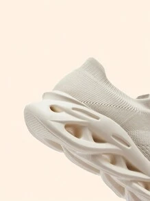 CUCCOO BASICS Women's Solid Color Cable Knit Lace Up Casual Sneakers, Comfortable & Lightweight For Running Spring Shoes Easter Trainers - Apricot - View 5