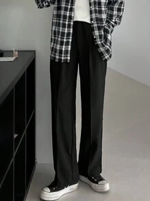 DAZY Men's Solid Color Simple Casual Long Pants,Fall Clothes - Black - View 1