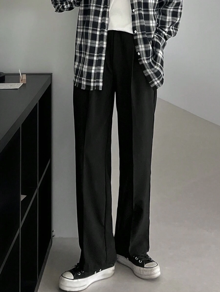 DAZY Men's Solid Color Simple Casual Long Pants,Fall Clothes - Black - View 1