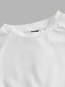 SHEIN ICON Women's Solid Color Mesh Splicing Shoulder Padded Wire-Rim Cropped Top - White - View 3