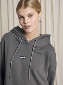 AiiRZ Oversized Drawstring Athletic Hoodie Sweatshirt Athleisure Fleece Winter Lounge Wear Fall Holiday Essential Streetwear Workout Warmup - Dark Grey - View 3