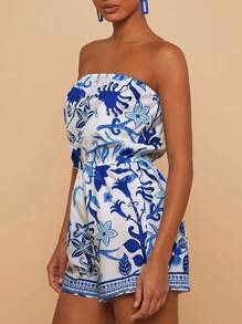 Travachic Women's Floral Print Bandeau Casual Jumpsuit