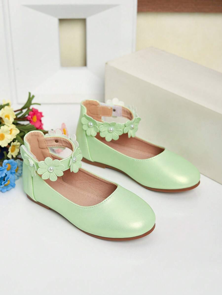 1 Pair Beautiful Floral Pattern Flat Girl Shoes, Suitable For Autumn/Winter - Mint Green - View 1
