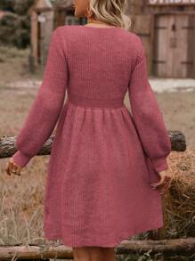 SHEIN VCAY Vestido de punto suelto casual de mujer con cintura ajustada y dobladillo acampanado, cuello redondo, adecuado para vacaciones, otoño/invierno