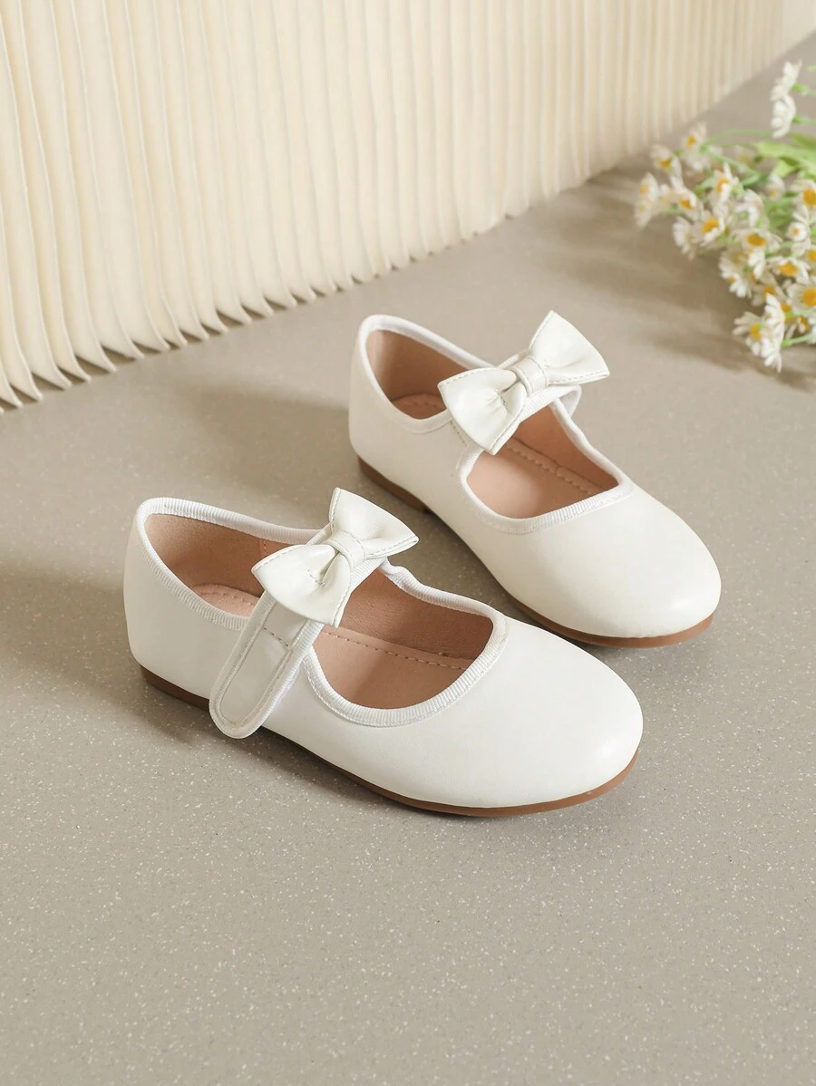 1 Pair Simple Bow Decor Daily Wear Girl Shoes, Autumn/Winter - White - View 1
