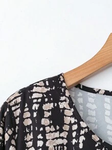 Rusticease Plus Size Round Neck Full-Print Ruched Casual Midi Dress, Long Sleeve,Winter Clothes For Women - Multicolor - View 5