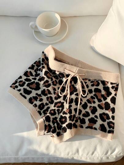 Comfortcana 秋冬新款女式抽绳休闲豹纹低腰短裤