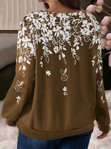 EMERY ROSE Plus Size Front Zip Up Long Sleeve Printed Casual Sweatshirt, Autumn/Winter