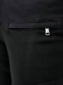 Manfinity Homme Pantalones slim fit de color negro sólido para hombres con diseño de cremallera, detalles de bolsillo simulado y costuras, de estilo casual - Negro - Ver 6