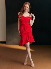 MOTF PREMIUM RHINESTONE BIAS CUT COCKTAIL DRESS - Red - View 9