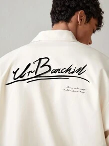 SWAVVY Men Letter Graphic Drop Shoulder Shirt - Apricot - View 3