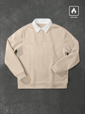 Manfinity Hypemode Moletom Masculino de Ajuste Solto com Gola Contrastante, Manga Longa para Férias, Presente para Amigos, Marido, Namorado, para Outono e Inverno