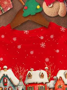 SHEIN Young Girls Christmas Cute Cartoon Snowman, Christmas Deer, Christmas Tree, Snowflake Print Red Festive Casual Loose Fit Crew Neck Comfortable Daily Knit Long Sleeve Sweatshirt, Suitable For Autumn/Winter Christmas Girls Outfits, Christmas Young Girl Clothes, Christmas Sweatshirt, Toddler Costume, Little Girl Clothes, Girls Fall Outfits, Young Girl Costume, Girls Young Girl Costumes, Girls Winter Clothes, Cute Sweatshirt, Young Girls Sweatshirt