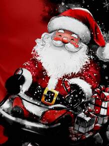 Manfinity Homme 时尚休闲圣诞圣诞老人水彩风格图案印花修身圆领 T 恤男款 - 紅色 - 查看 9