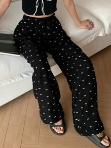 DAZY 宽松蝴蝶结印花睡裤，秋冬款