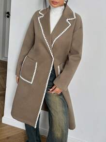 SHEIN EZwear Contrasterende afwerking, voorkant, knoop, lange mouwen, zakken, casual jas