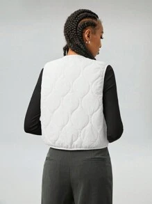SHEIN EZwear Dames Winter Streetwear Vintage Gewatteerde Getextureerde Zwarte Korte Vest Gewatteerd