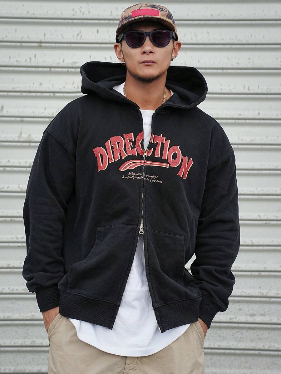 DAZY Men's Zip-Up Hoodie Sweatshirt With Pockets, Casual & Minimalist Design For Everyday Wear,Fall Clothes - Black - View 1