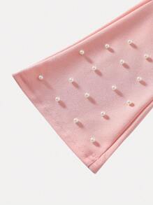 2pcs Young Girls Set: Faux Pearl Decor Long Sleeve Shirt And Flared Flare Pants, Spring/Autumn