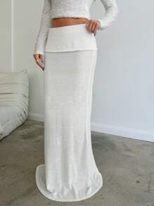 Aloruh Ladies Skirt & Knit Sweater Set, Solid Color For Fall/Winter  Casual Merry Christmas Long Sleeve  Holiday Women Outfits Thanksgiving Outfit Usa New Year Eve Dress Turtleneck Thermal Pullovers Loose Date School Skiing Travel Holiday Festival Going Out New Years Reception Graduation Daily & Casual Business Casual Chic Cozy Sweater Skirts White Maxi Skirt Elegant Fantasy - White - View 1