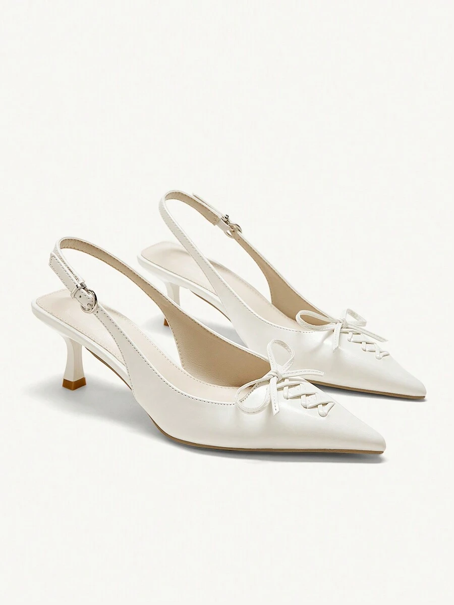 CUCCOO CHICEST Women High Heel Pumps Bowknot Pointed Toe Thin Heel Open Heel Strap Fashion Elegant Wine Red High Heels Spring Shoes Spring Break Easter For Christmas - White - View 1