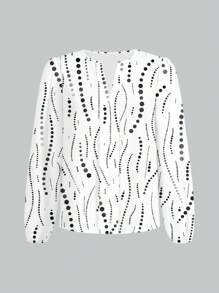 Glamance ORANGE STUDIO Blusas de mujer en blanco y negro de manga larga con cuello entallado, casuales, blusas de verano sencillas para outfits de verano, salidas y eventos.